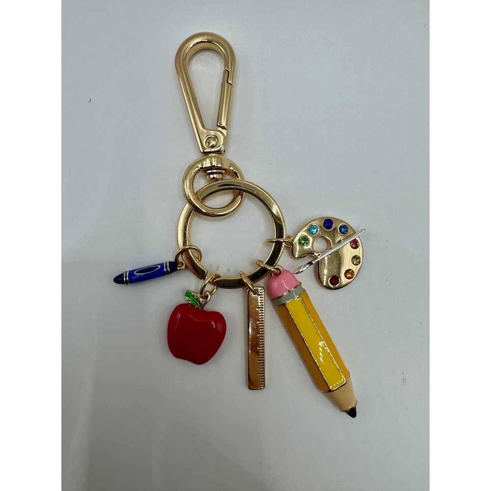 True to Form Gold School Keychain Backpack Charm Art Pencil Apple Crayon Teacher